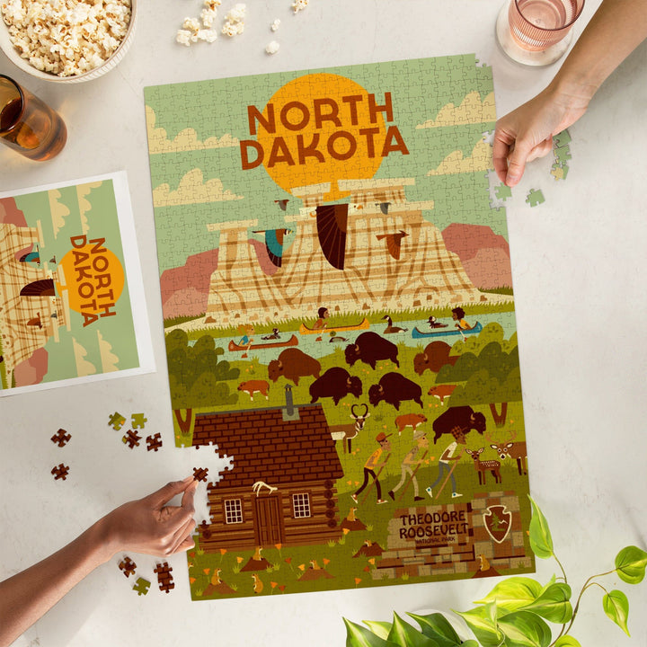 North Dakota, Theodore Roosevelt National Park, Geometric National Park Series, Jigsaw Puzzle Puzzle Lantern Press 
