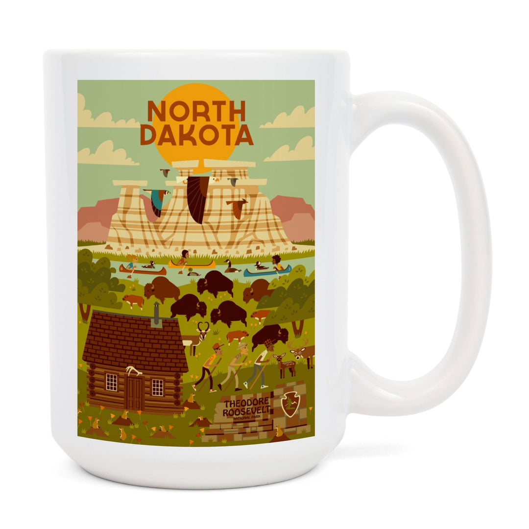 North Dakota, Theodore Roosevelt National Park, Geometric National Park Series, Lantern Press Artwork, Ceramic Mug Mugs Lantern Press 
