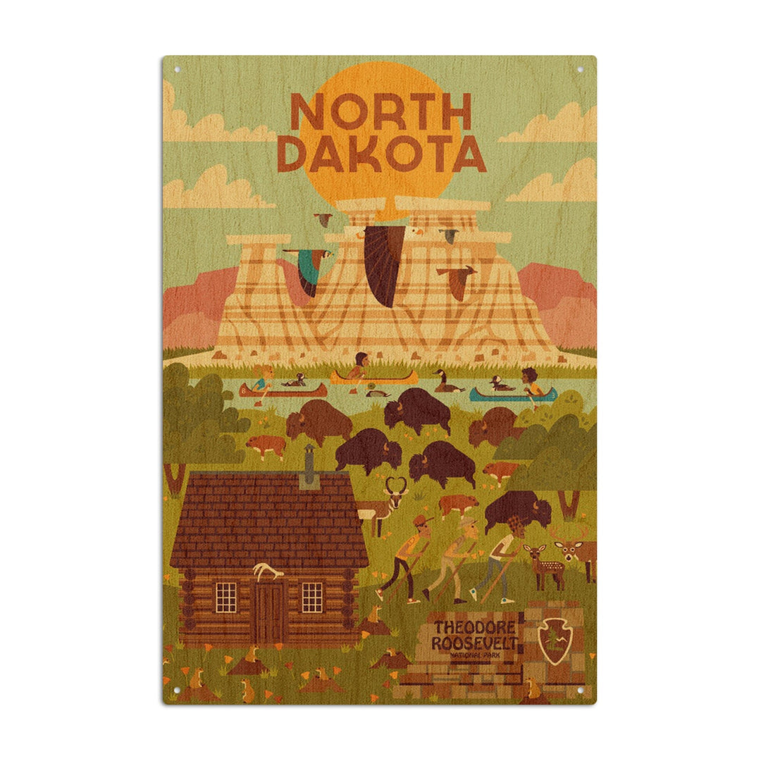 North Dakota, Theodore Roosevelt National Park, Geometric National Park Series, Lantern Press Artwork, Wood Signs and Postcards Wood Lantern Press 10 x 15 Wood Sign 