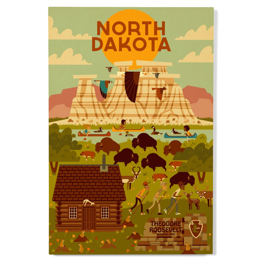 North Dakota, Theodore Roosevelt National Park, Geometric National Park Series, Lantern Press Artwork, Wood Signs and Postcards Wood Lantern Press 