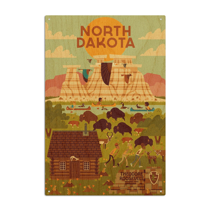 North Dakota, Theodore Roosevelt National Park, Geometric National Park Series, Lantern Press Artwork, Wood Signs and Postcards Wood Lantern Press 6x9 Wood Sign 