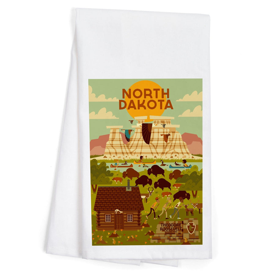 North Dakota, Theodore Roosevelt National Park, Geometric National Park Series, Organic Cotton Kitchen Tea Towels Kitchen Lantern Press 