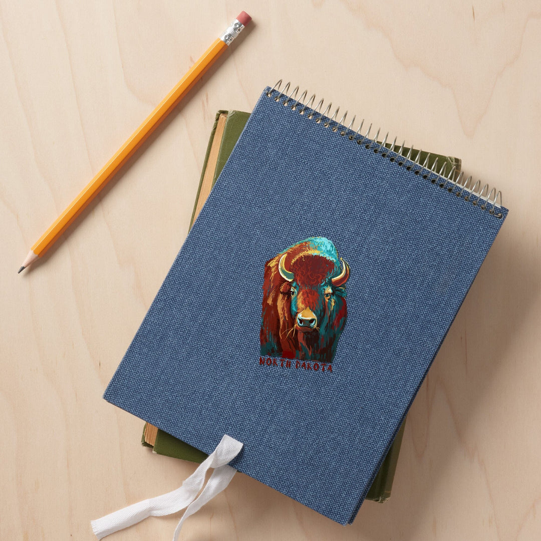 North Dakota, Vivid Bison, Contour, Vinyl Sticker Sticker Lantern Press 