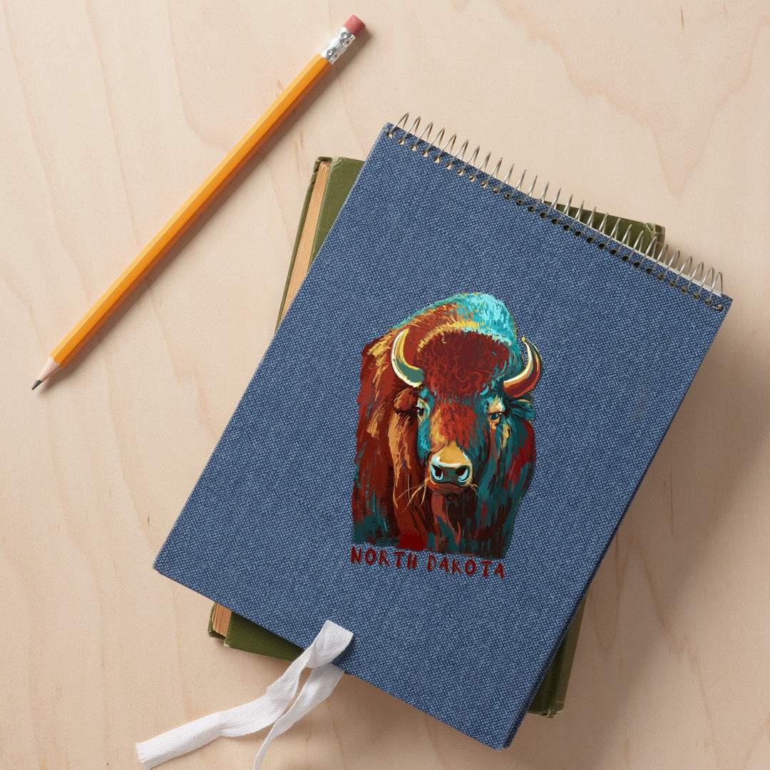 North Dakota, Vivid Bison, Contour, Vinyl Sticker Sticker Lantern Press 