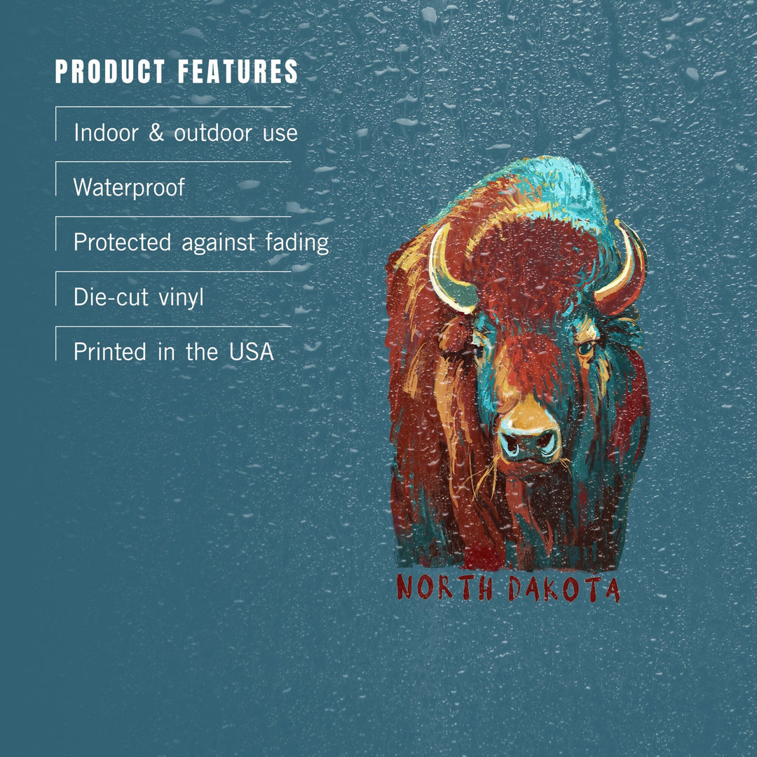 North Dakota, Vivid Bison, Contour, Vinyl Sticker Sticker Lantern Press 
