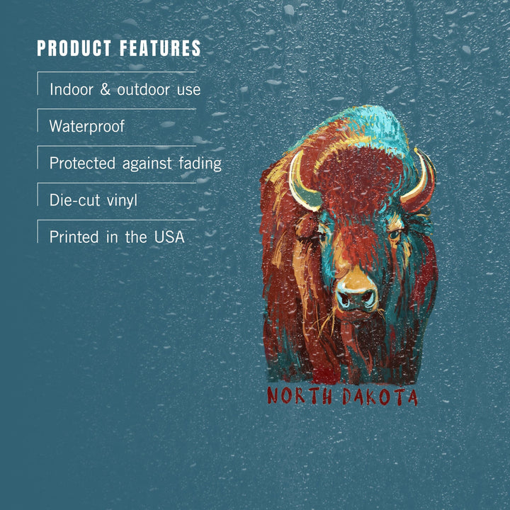 North Dakota, Vivid Bison, Contour, Vinyl Sticker Sticker Lantern Press 