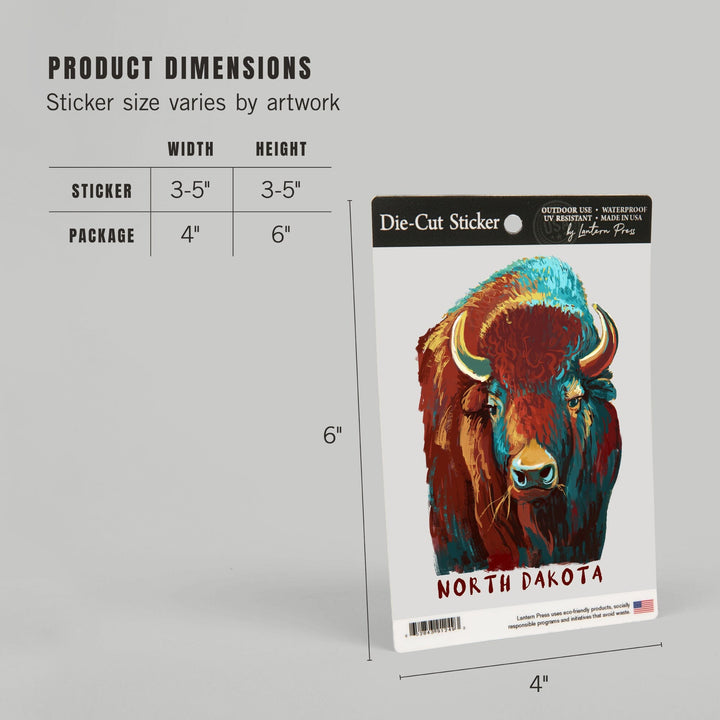 North Dakota, Vivid Bison, Contour, Vinyl Sticker Sticker Lantern Press 