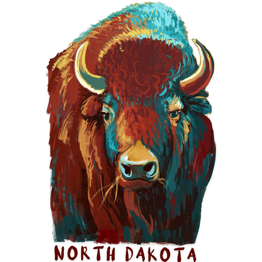 North Dakota, Vivid Bison, Contour, Vinyl Sticker Sticker Lantern Press 
