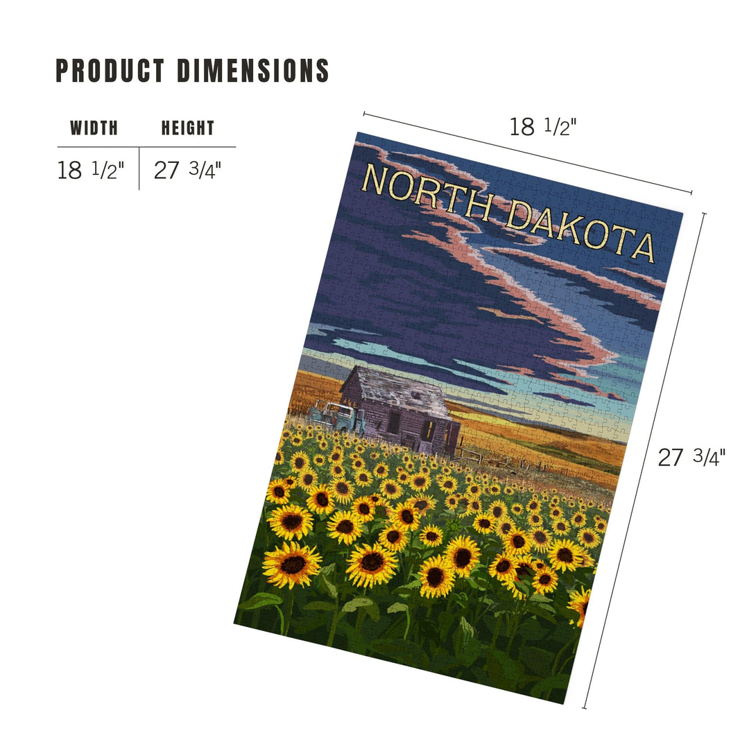 North Dakota, Wheat Fields, Shack and Sunflowers, Jigsaw Puzzle Puzzle Lantern Press 