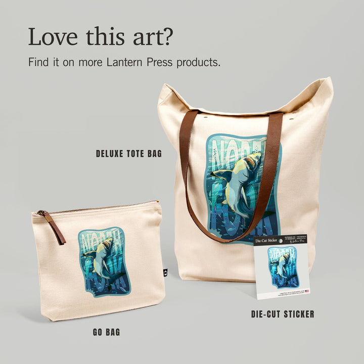 North Fork, New York, Great White Shark, Contour, Vinyl Sticker Sticker Lantern Press 