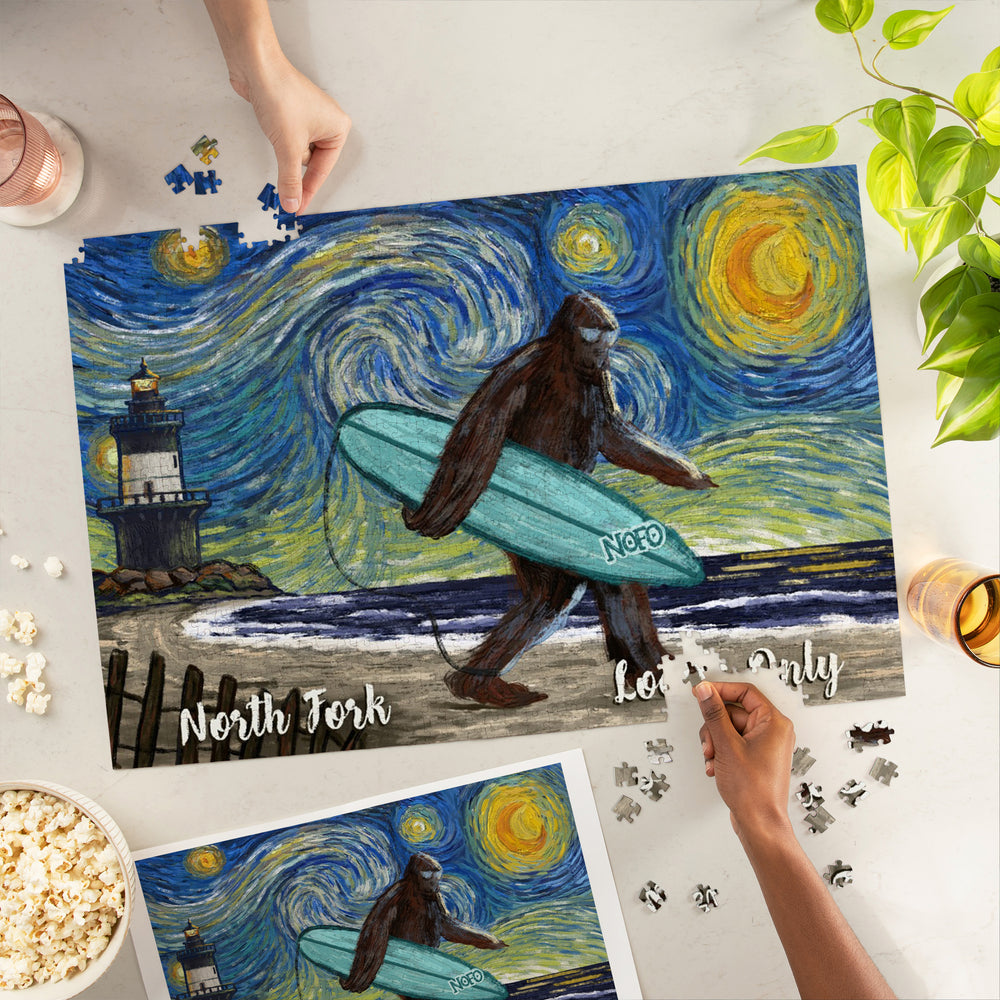 North Fork, New York, Starry Night, Bigfoot on the Beach, Jigsaw Puzzle Puzzle Lantern Press 