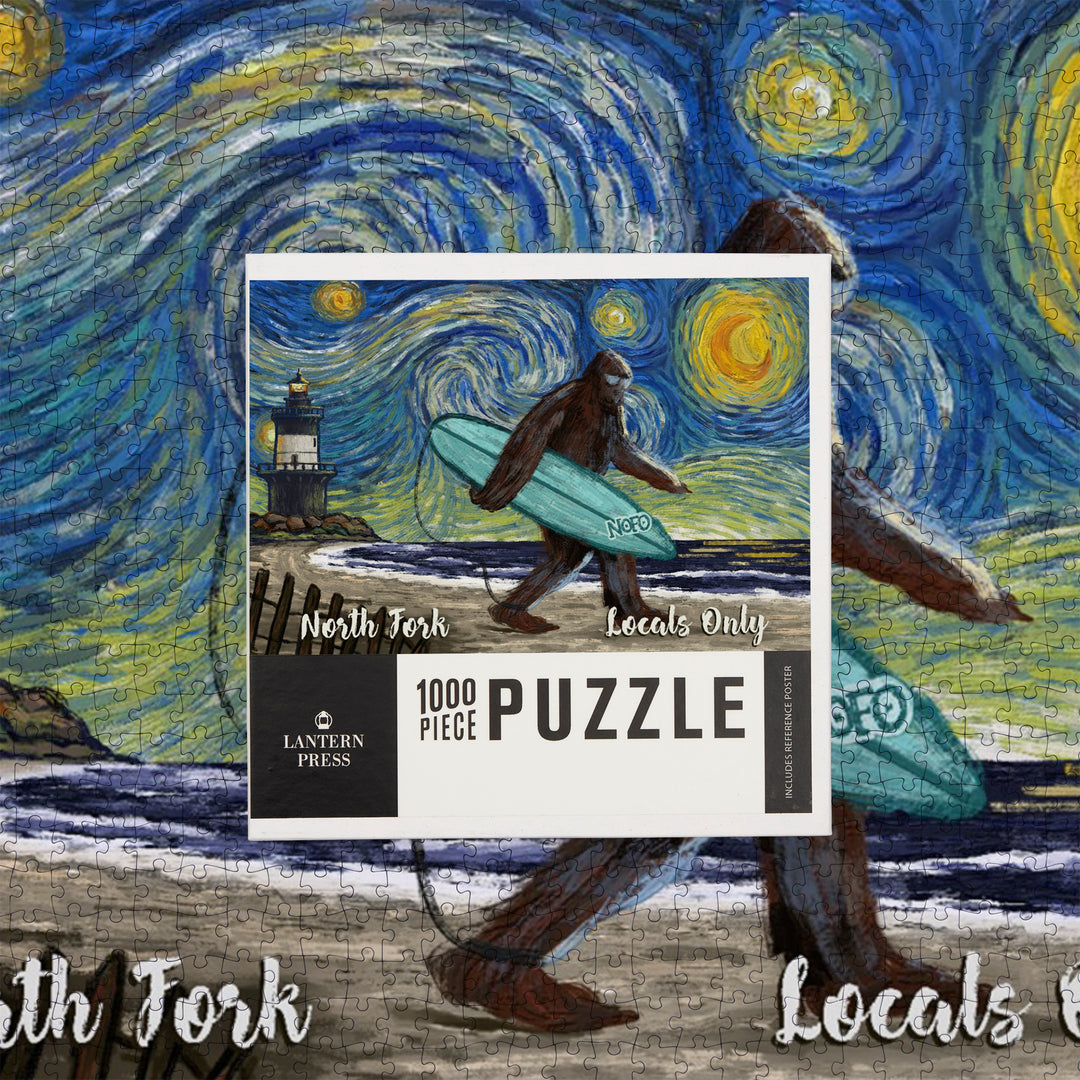 North Fork, New York, Starry Night, Bigfoot on the Beach, Jigsaw Puzzle Puzzle Lantern Press 
