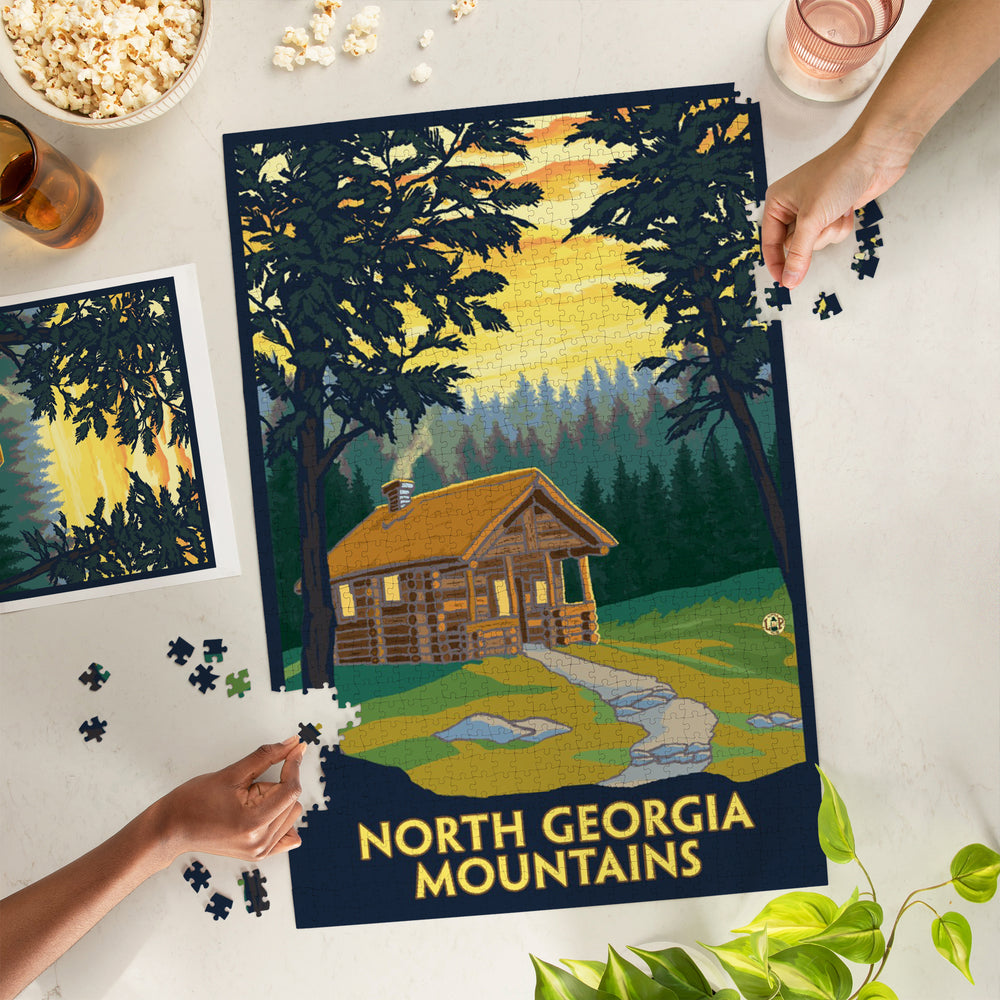 North Georgia Mountains, Cabin in Woods, Jigsaw Puzzle Puzzle Lantern Press 