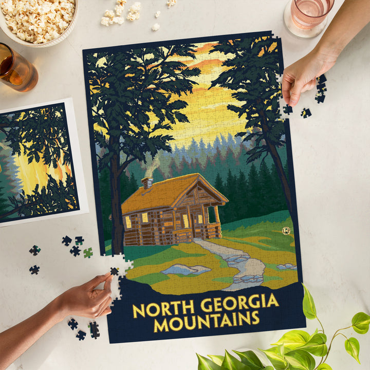 North Georgia Mountains, Cabin in Woods, Jigsaw Puzzle Puzzle Lantern Press 