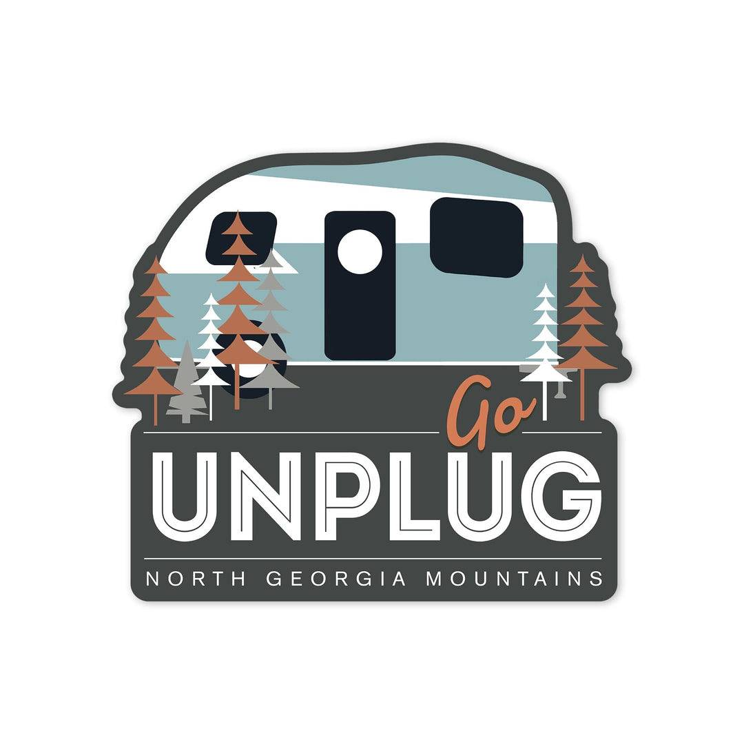 North Georgia Mountains, Go Unplug, Camper, Vector, Contour, Vinyl Sticker Sticker Lantern Press 