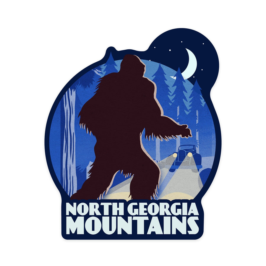 North Georgia Mountains, Watch For Bigfoot, WPA Style, Contour, Lantern Press Artwork, Vinyl Sticker Sticker Lantern Press 
