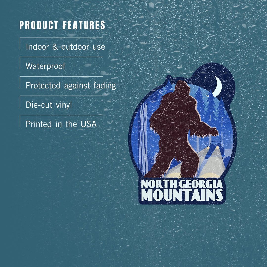 North Georgia Mountains, Watch For Bigfoot, WPA Style, Contour, Lantern Press Artwork, Vinyl Sticker Sticker Lantern Press 
