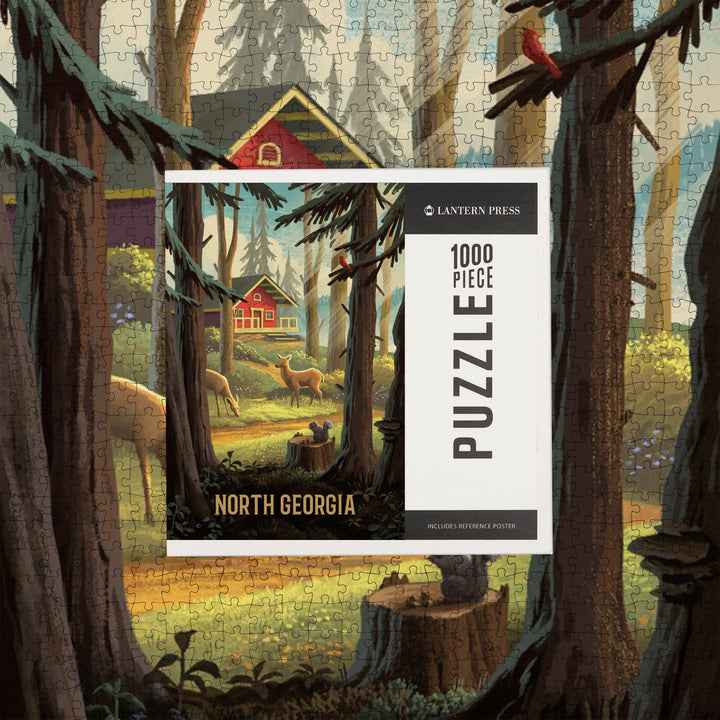 North Georgia, Slip Away, Cabin With Wildlife, Jigsaw Puzzle Puzzle Lantern Press 