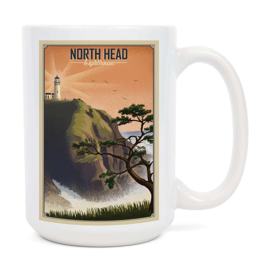 North Head Lighthouse, Lithograph, Lantern Press Artwork, Ceramic Mug Mugs Lantern Press 