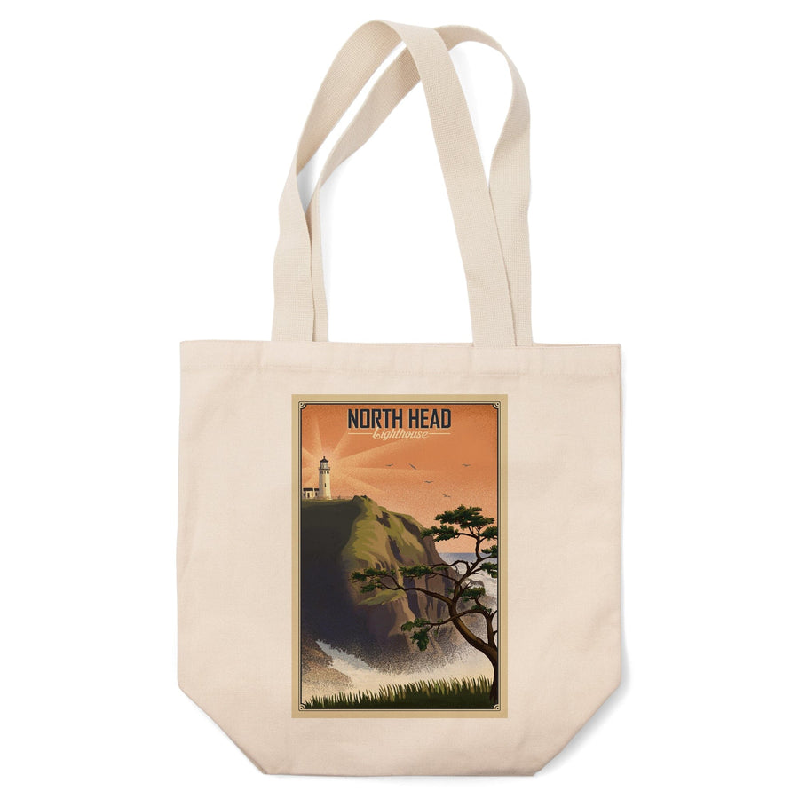 North Head Lighthouse, Lithograph, Lantern Press Artwork, Tote Bag Totes Lantern Press 