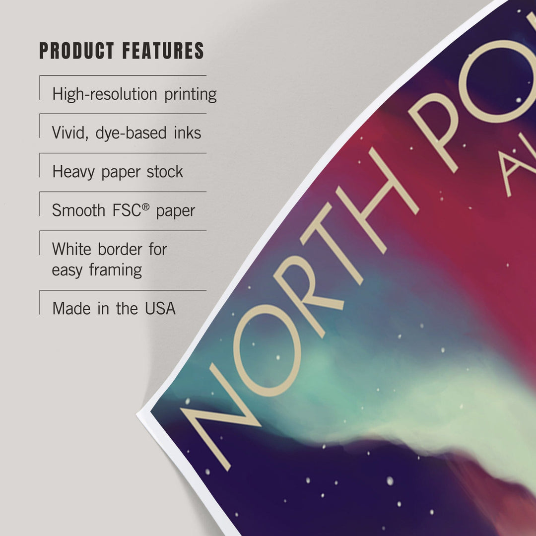 North Pole, Alaska, Northern Lights and Cabin, Art & Giclee Prints Art Lantern Press 