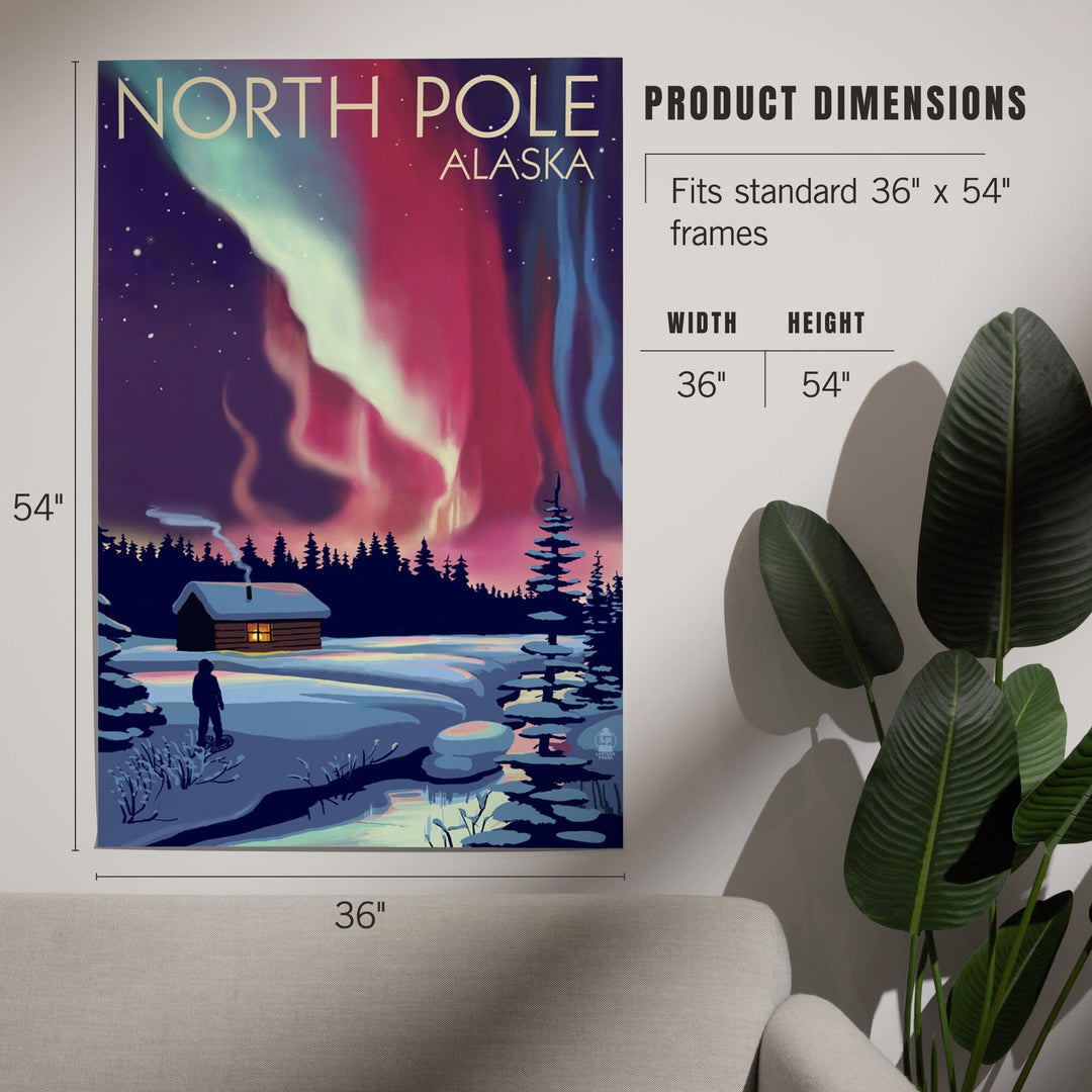 North Pole, Alaska, Northern Lights and Cabin, Art & Giclee Prints Art Lantern Press 