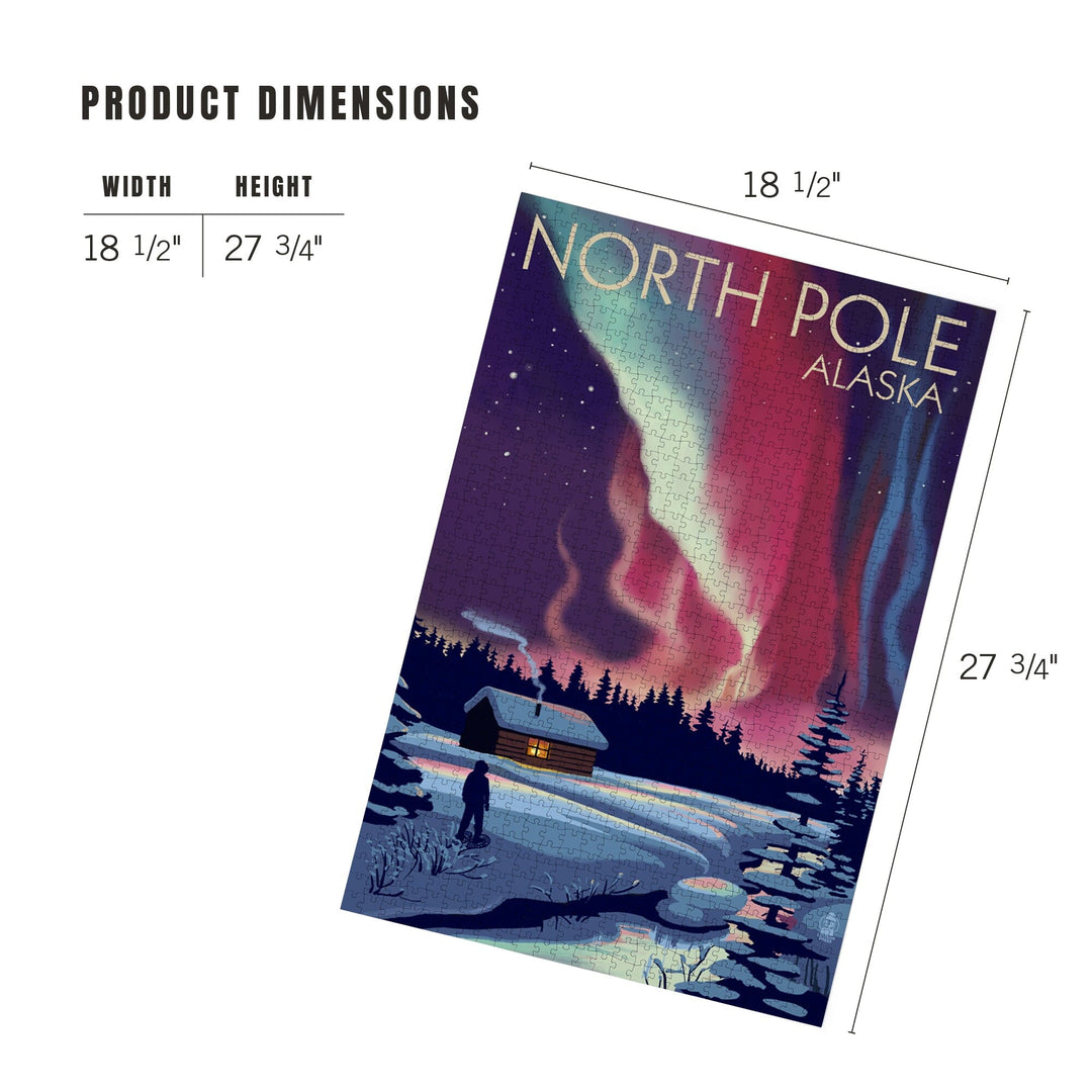North Pole, Alaska, Northern Lights and Cabin, Jigsaw Puzzle Puzzle Lantern Press 