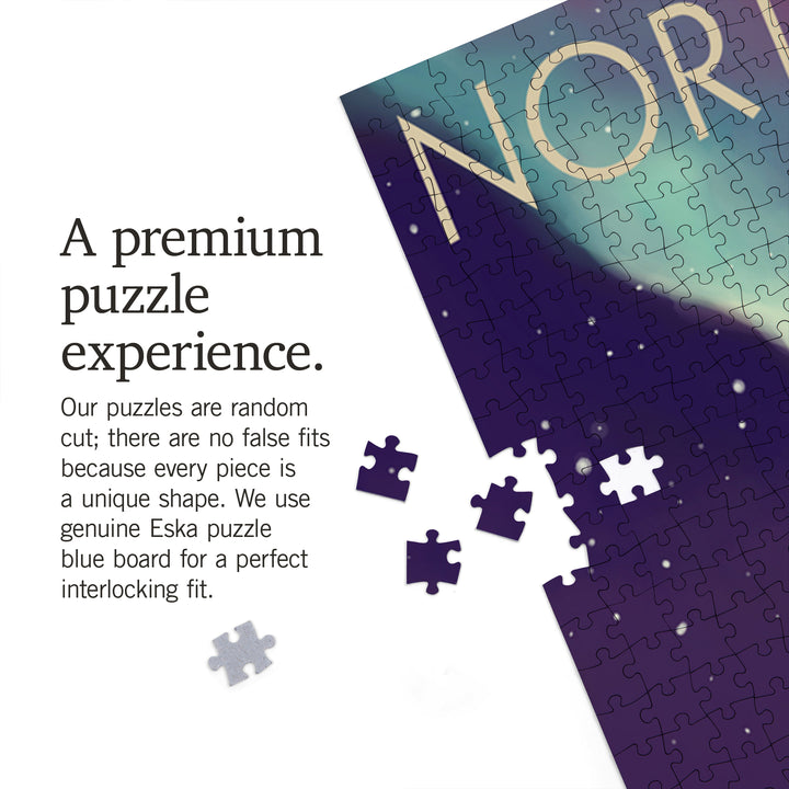North Pole, Alaska, Northern Lights and Cabin, Jigsaw Puzzle Puzzle Lantern Press 