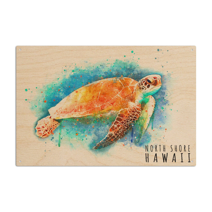 North Shore, Hawaii, Sea Turtle, Watercolor, Lantern Press Artwork, Wood Signs and Postcards Wood Lantern Press 10 x 15 Wood Sign 