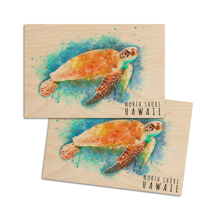 North Shore, Hawaii, Sea Turtle, Watercolor, Lantern Press Artwork, Wood Signs and Postcards Wood Lantern Press 4x6 Wood Postcard Set 
