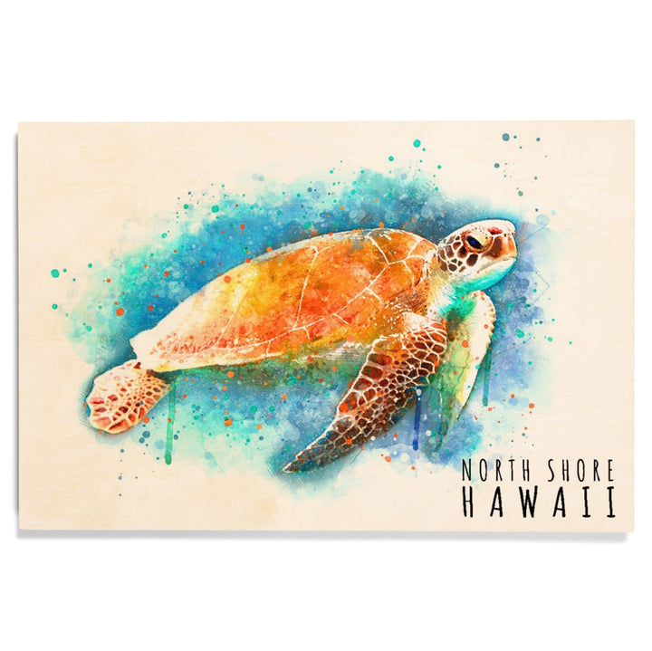 North Shore, Hawaii, Sea Turtle, Watercolor, Lantern Press Artwork, Wood Signs and Postcards Wood Lantern Press 