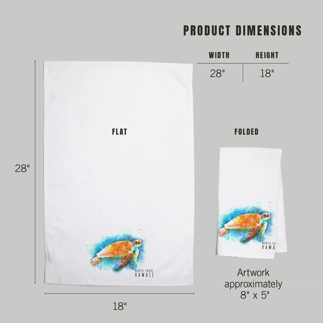 North Shore, Hawaii, Sea Turtle, Watercolor, Organic Cotton Kitchen Tea Towels Kitchen Lantern Press 