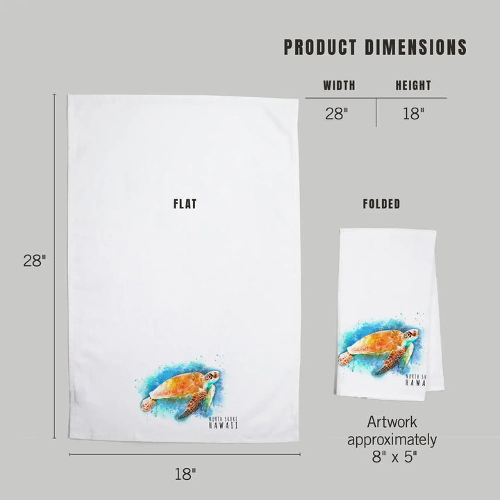 North Shore, Hawaii, Sea Turtle, Watercolor, Organic Cotton Kitchen Tea Towels Kitchen Lantern Press 