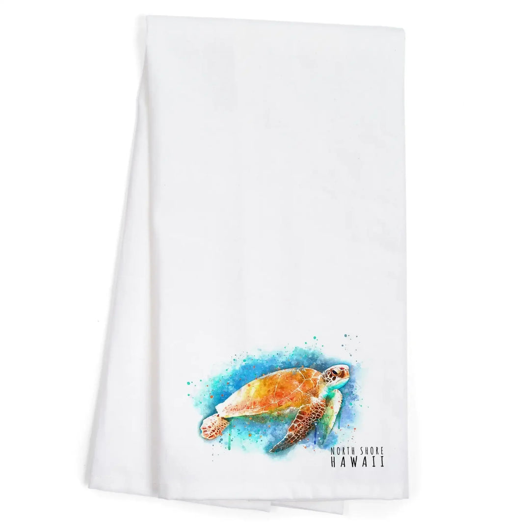 North Shore, Hawaii, Sea Turtle, Watercolor, Organic Cotton Kitchen Tea Towels Kitchen Lantern Press 