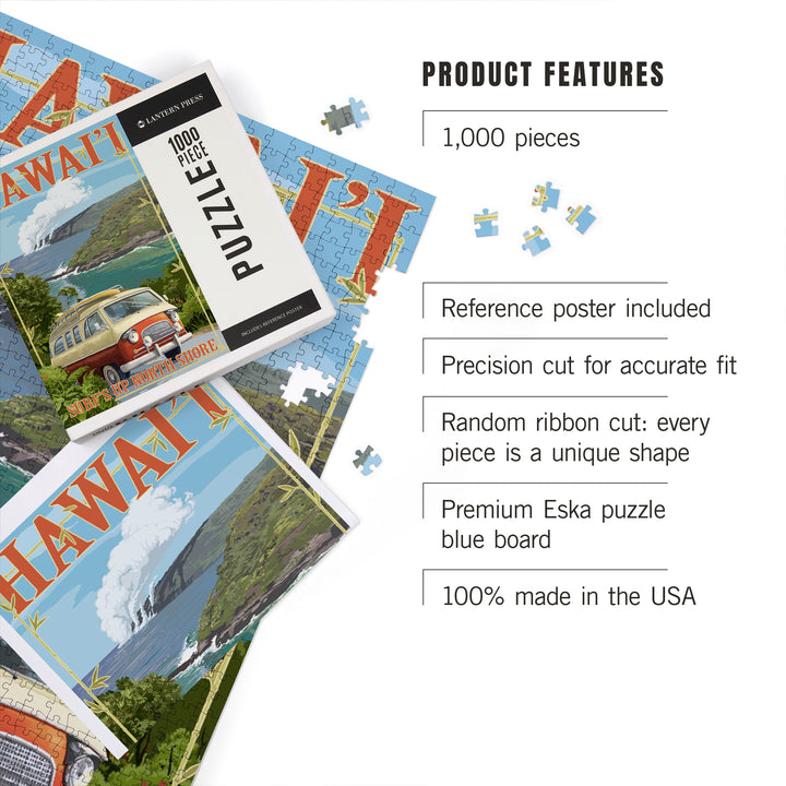 North Shore, Hawaii, Surf's Up, Camper Van, Jigsaw Puzzle Puzzle Lantern Press 
