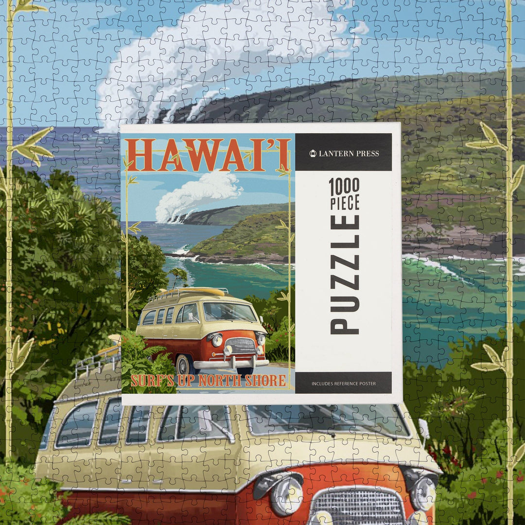 North Shore, Hawaii, Surf's Up, Camper Van, Jigsaw Puzzle Puzzle Lantern Press 