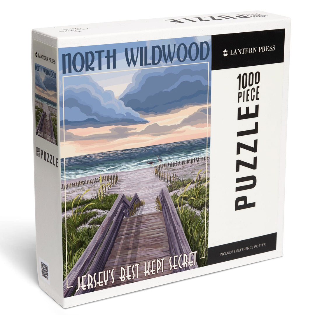 North Wildwood, New Jersey, Beach Boardwalk Scene, Jigsaw Puzzle Puzzle Lantern Press 