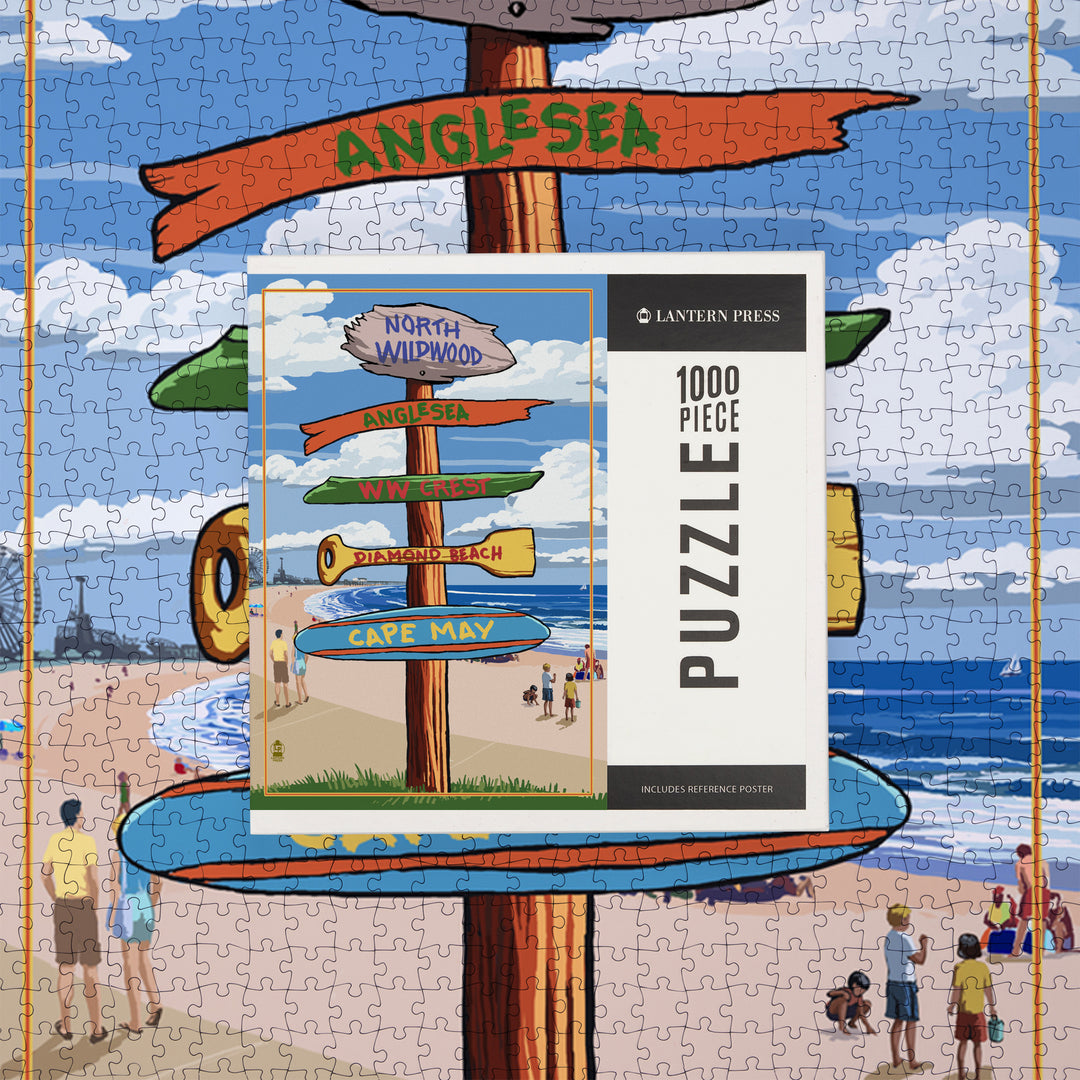 North Wildwood, New Jersey, Destinations Sign, Jigsaw Puzzle Puzzle Lantern Press 