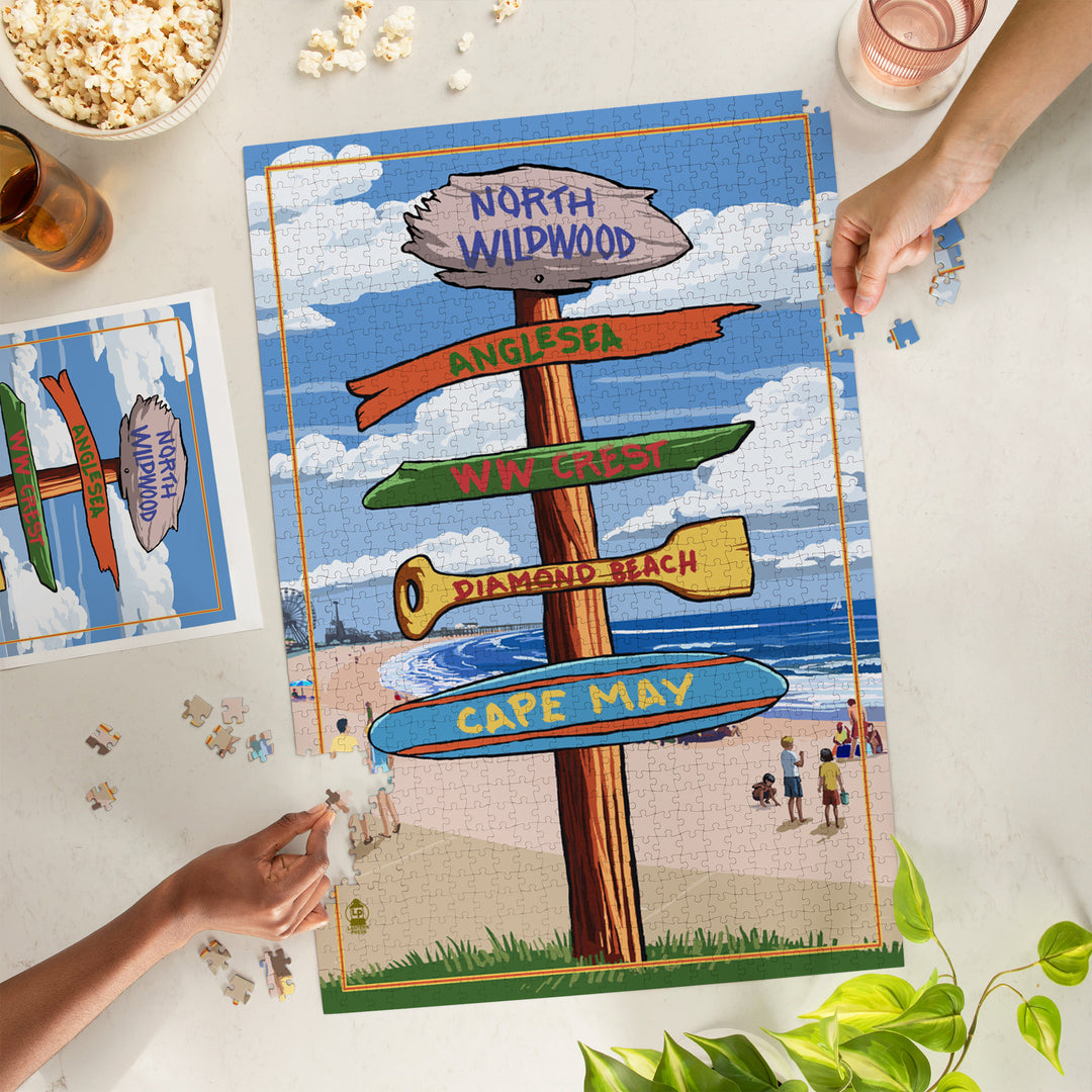 North Wildwood, New Jersey, Destinations Sign, Jigsaw Puzzle Puzzle Lantern Press 