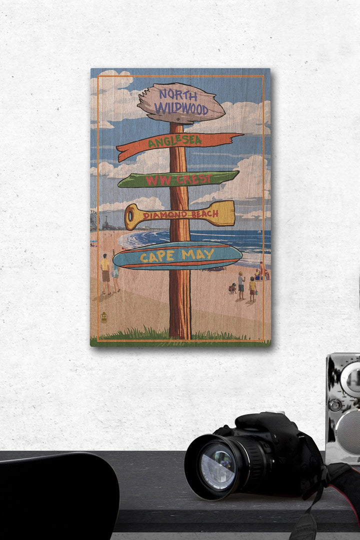 North Wildwood, New Jersey, Destinations Sign, Lantern Press Artwork, Wood Signs and Postcards Wood Lantern Press 12 x 18 Wood Gallery Print 