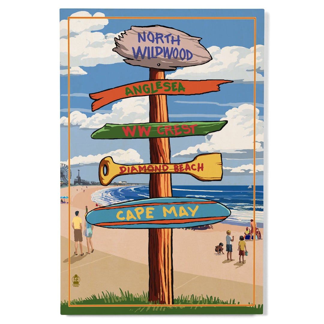 North Wildwood, New Jersey, Destinations Sign, Lantern Press Artwork, Wood Signs and Postcards Wood Lantern Press 