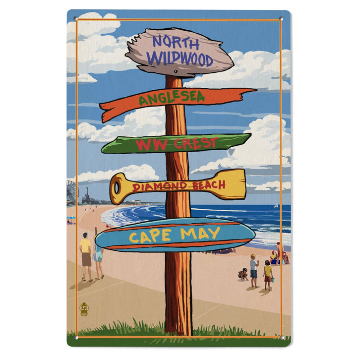 North Wildwood, New Jersey, Destinations Sign, Lantern Press Artwork, Wood Signs and Postcards Wood Lantern Press 