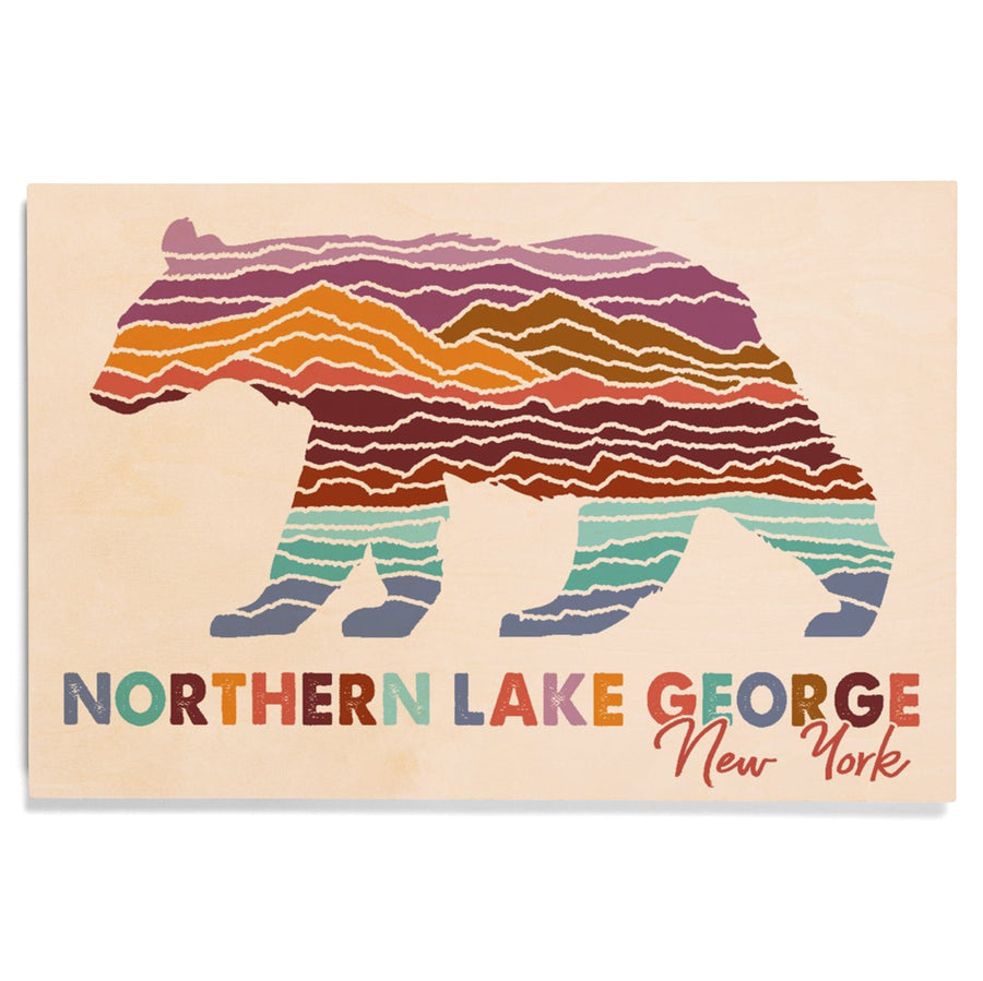 Northern Lake George, New York, Bear, Wander More Collection, Lantern Press Artwork, Wood Signs and Postcards Wood Lantern Press 