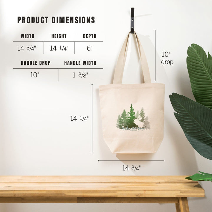 Northern Lake George, New York, Moose and Mountains, Green Tones, Tote Bag Totes Lantern Press 