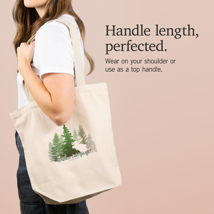 Northern Lake George, New York, Moose and Mountains, Green Tones, Tote Bag Totes Lantern Press 