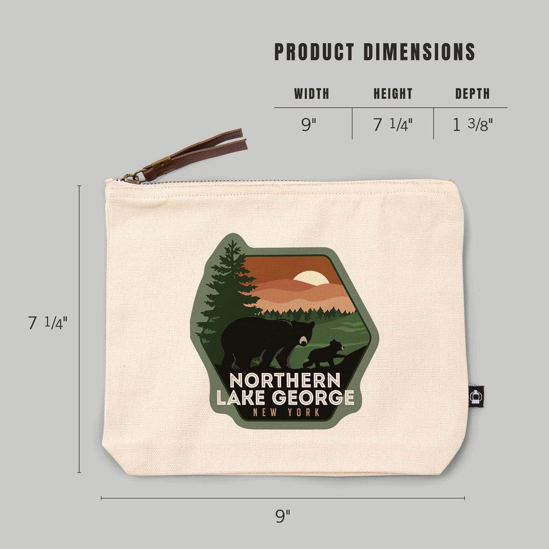 Northern Lake George, New York, Vector Bear Family,, Organic Cotton Zipper Pouch, Go Bag Go Bag Lantern Press 
