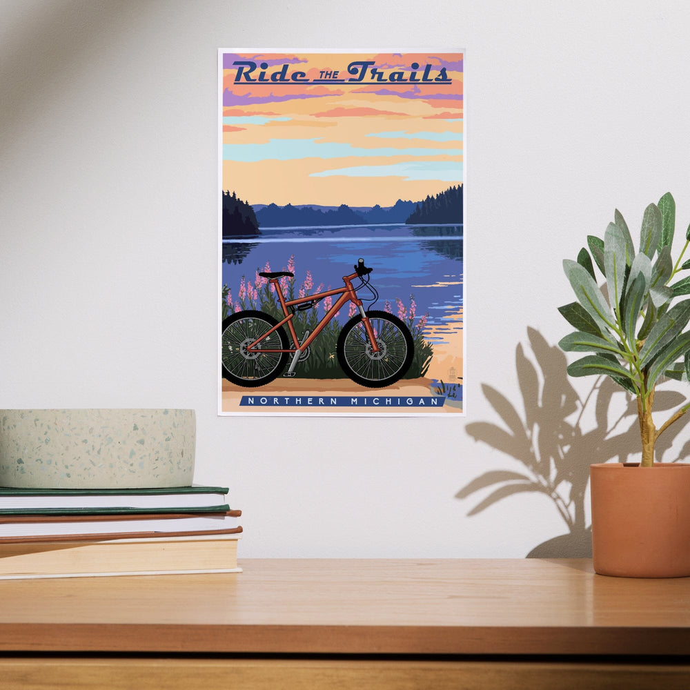 Northern Michigan, Bike and Lake, Ride the Trails, Art & Giclee Prints Art Lantern Press 
