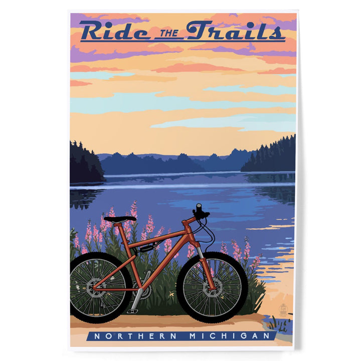 Northern Michigan, Bike and Lake, Ride the Trails, Art & Giclee Prints Art Lantern Press 