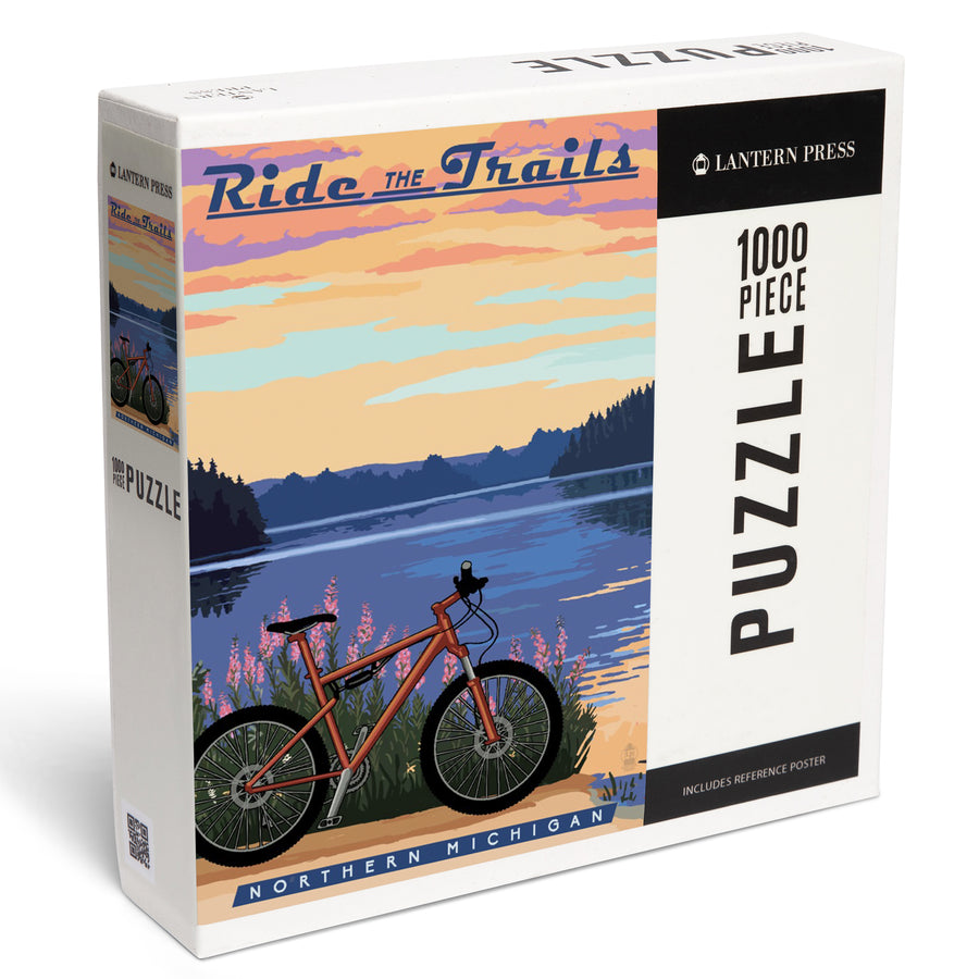 Northern Michigan, Bike and Lake, Ride the Trails, Jigsaw Puzzle Puzzle Lantern Press 