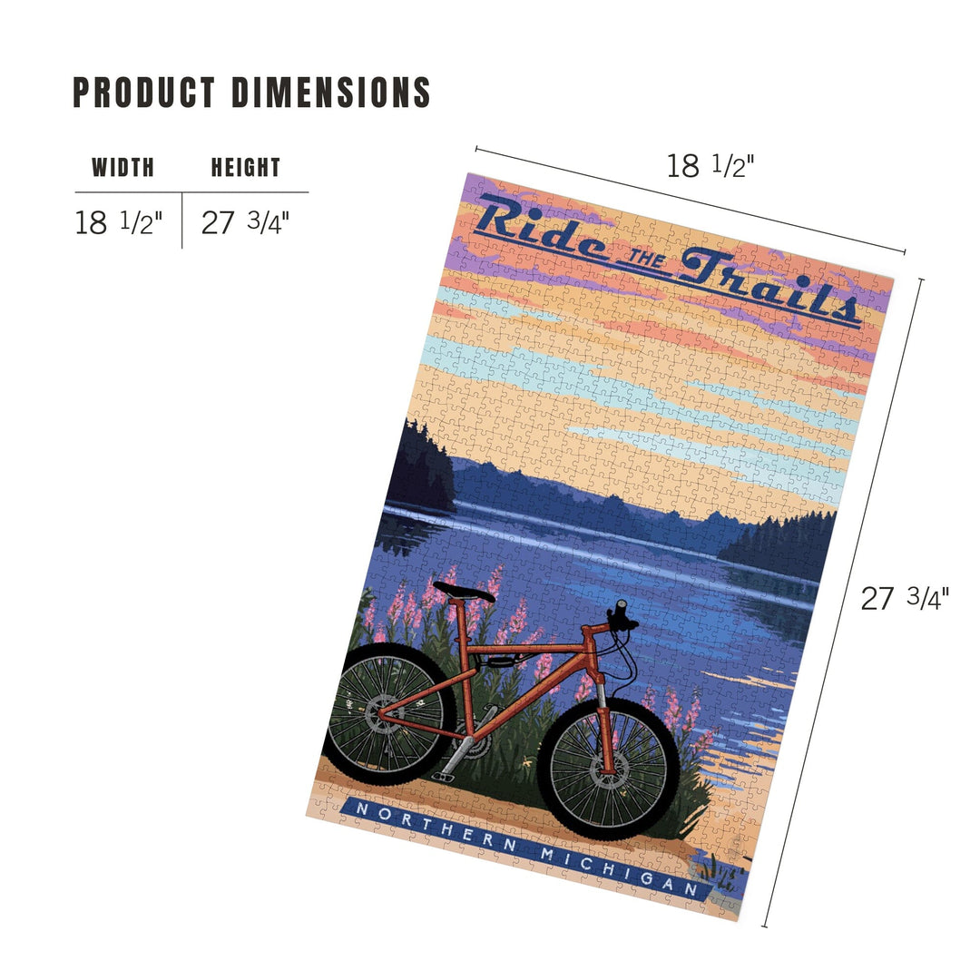 Northern Michigan, Bike and Lake, Ride the Trails, Jigsaw Puzzle Puzzle Lantern Press 